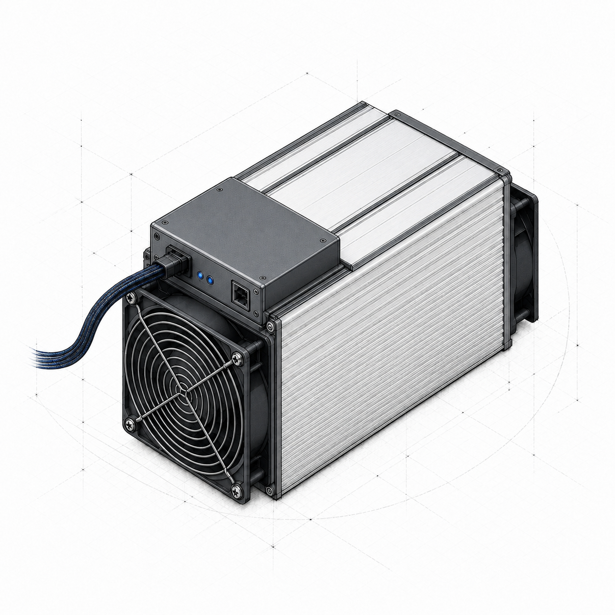 ASIC-майнер: чертёж и цветная техническая визуализация